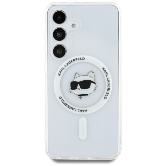 Case Karl Lagerfeld Button Choupette Head Printed Logo MagSafe Samsung Galaxy S25 white