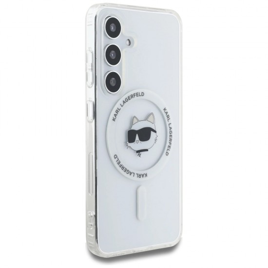 Case Karl Lagerfeld Button Choupette Head Printed Logo MagSafe Samsung Galaxy S25 white