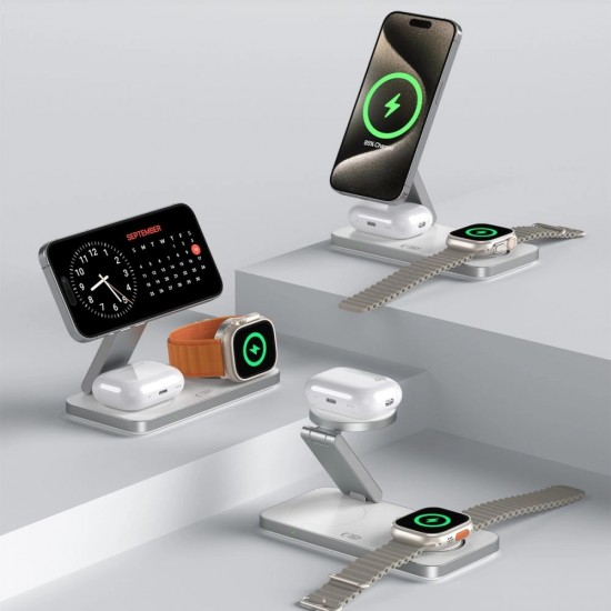 Tech-Protect QI15W-A47 MagSafe 3in1 Inductive Charger + USB-C Cable - White