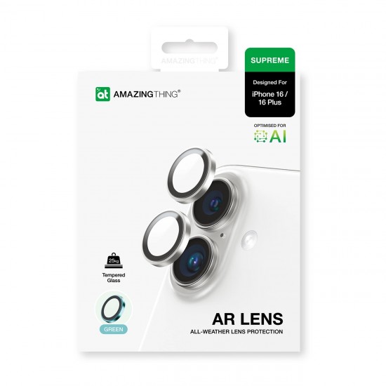 AmazingThing AR Aluminum 2 Lens Glass with Camera Lens Frame for iPhone 16 / 16 Plus - Green