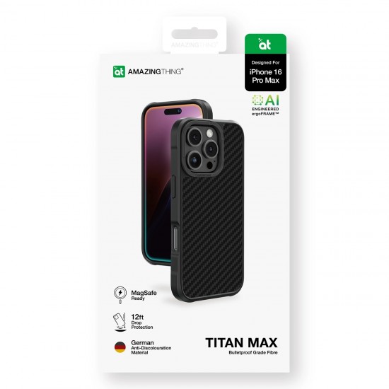 AmazingThing Titan Max Case with 1500D Aramid Fibers for iPhone 16 Pro Max - Black