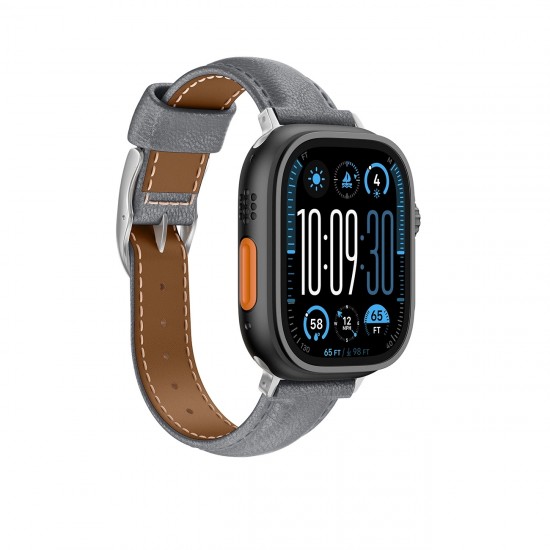 AmazingThing Class Band Leather Strap for Apple Watch 45 / 46 / 49 mm - Gray