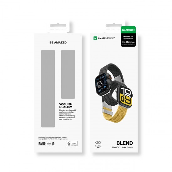 Set of 2 AmazingThing Blend Band for Apple Watch 45/46/49mm - Yellow-Black/Black
