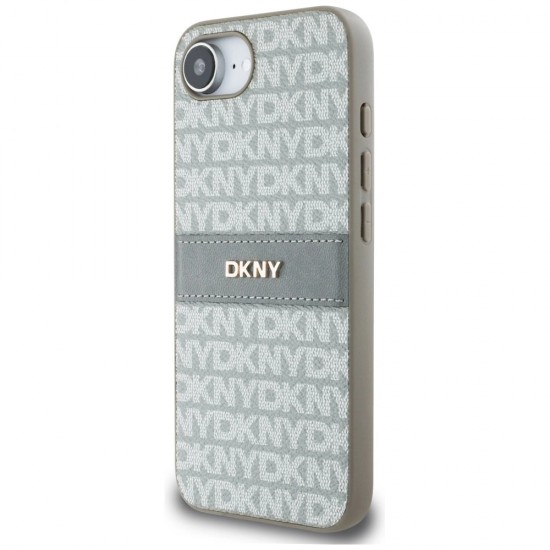 DKNY Repeat Texture Pattern with Tonal Stripe iPhone 16e Case - Beige