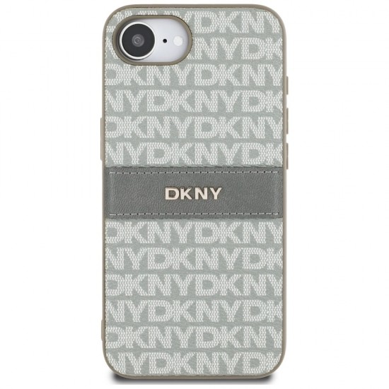 DKNY Repeat Texture Pattern with Tonal Stripe iPhone 16e Case - Beige
