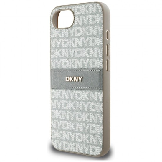 DKNY Repeat Texture Pattern with Tonal Stripe iPhone 16e Case - Beige