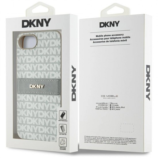 DKNY Repeat Texture Pattern with Tonal Stripe iPhone 16e Case - Beige