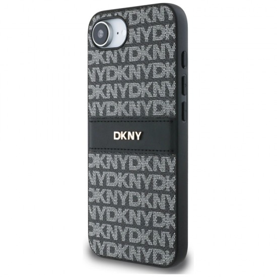 DKNY Repeat Texture Pattern with Tonal Stripe case for iPhone 16e - black