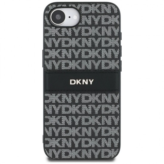 DKNY Repeat Texture Pattern with Tonal Stripe case for iPhone 16e - black