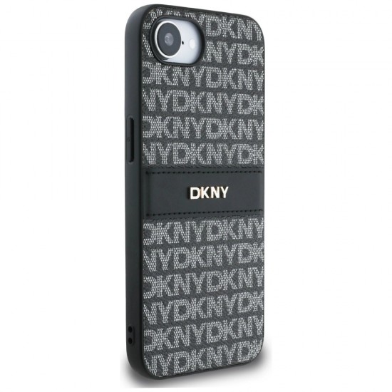 DKNY Repeat Texture Pattern with Tonal Stripe case for iPhone 16e - black