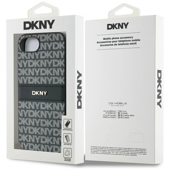 DKNY Repeat Texture Pattern with Tonal Stripe case for iPhone 16e - black