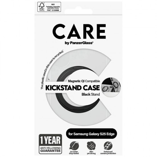 CARE by PanzerGlass Feature Black Kickstand & QI Case for Samsung Galaxy S25 Edge - Transparent