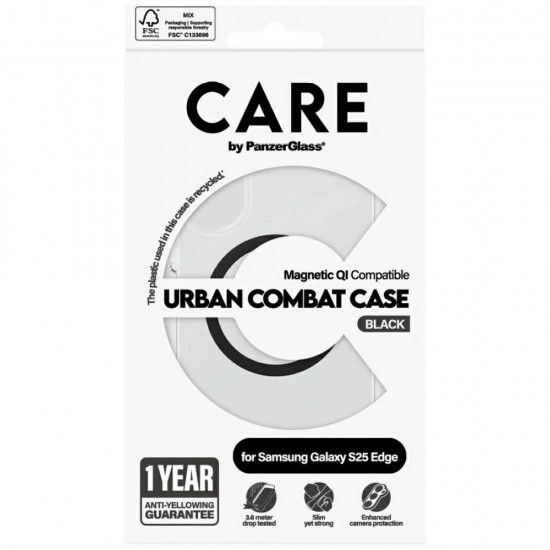 CARE by PanzerGlass Flagship Urban Combat Black QI Case for Samsung Galaxy S25 Edge - Transparent