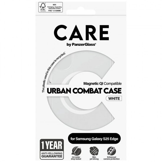 CARE by PanzerGlass Flagship Urban Combat White QI Case for Samsung Galaxy S25 Edge - Transparent