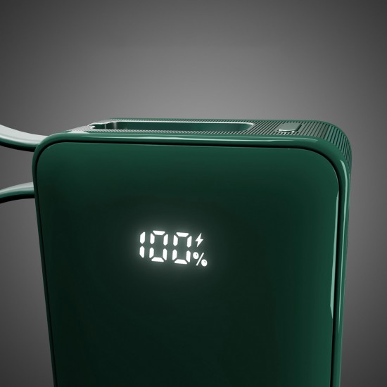 Powerbank SBS 10000 mAh 20W with built-in USB-C cable and digital display - green
