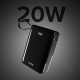 Powerbank SBS 20000 mAh 20W with built-in USB-C cable and digital display - black
