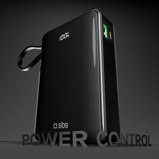 Powerbank SBS 20000 mAh 20W with built-in USB-C cable and digital display - black