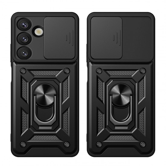 Hybrid Armor Camshield Armored Case with Stand and Camera Cover for Vivo V50 5G - Black