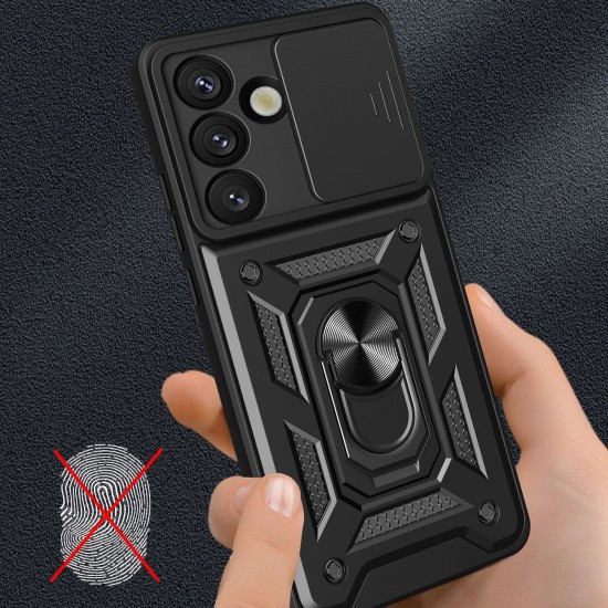 Hybrid Armor Camshield Case with Stand and Camera Cover for Samsung Galaxy M06 5G / F06 5G - Black