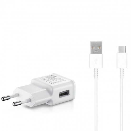 Samsung EP-TA200EWE USB-A 15W wall charger with EP-DR140AWE USB-A - USB-C cable (OOB Bulk - replacement packaging) - white