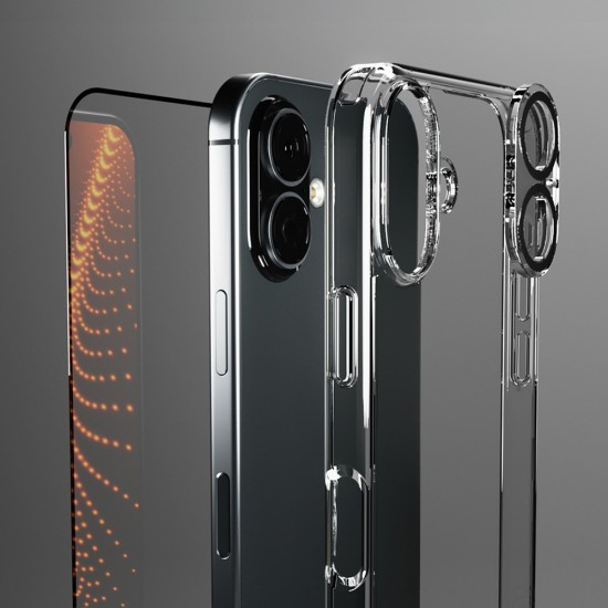 SBS set with D3O technology for iPhone 16 - case + glass screen and camera protector - transparent