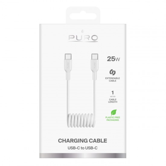 Puro 25W USB-C Spiral Cable - USB-C 1m - White
