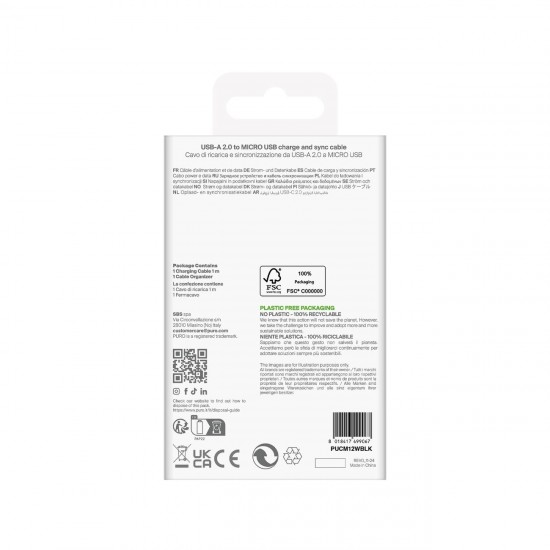Puro TPE 12W USB-A - microUSB 1m Cable - Black