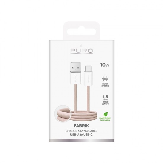 Puro Fabrik 10W Braided Cable USB-A - USB-C 1.5m - Beige