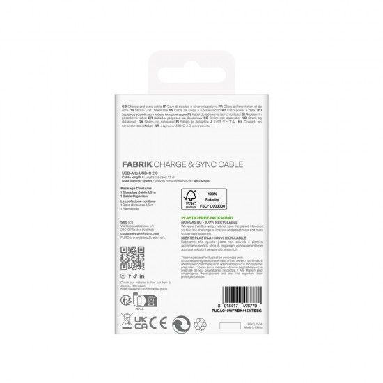 Puro Fabrik 10W Braided Cable USB-A - USB-C 1.5m - Beige