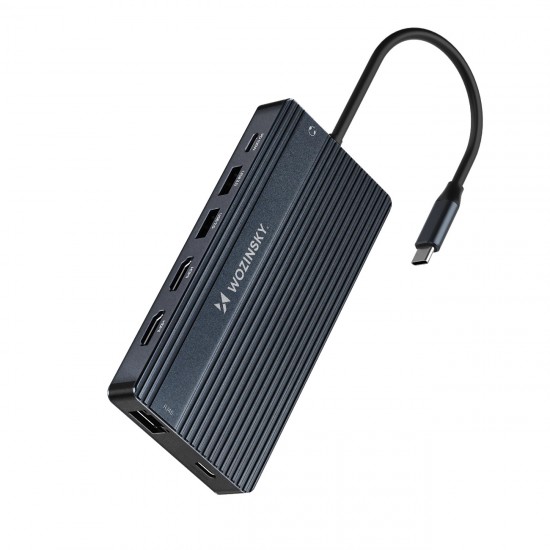 USB-C Hub 14 in 1 Wozinsky WDS03Y5S Multifunctional, Aluminum, for 3 Monitors, with 15 cm Cable - Gray