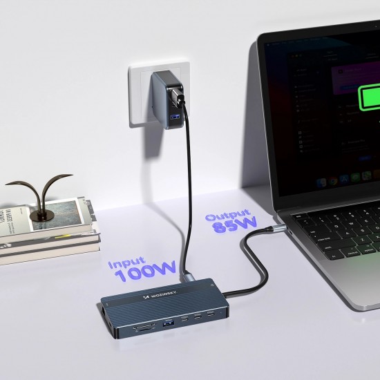 USB-C Hub 14 in 1 Wozinsky WDS03Y5S Multifunctional, Aluminum, for 3 Monitors, with 15 cm Cable - Gray