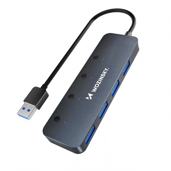 USB-A Hub Wozinsky WHS080YSS 4 x USB-A 3.0 with individual switches, aluminum, with 30 cm cable - gray