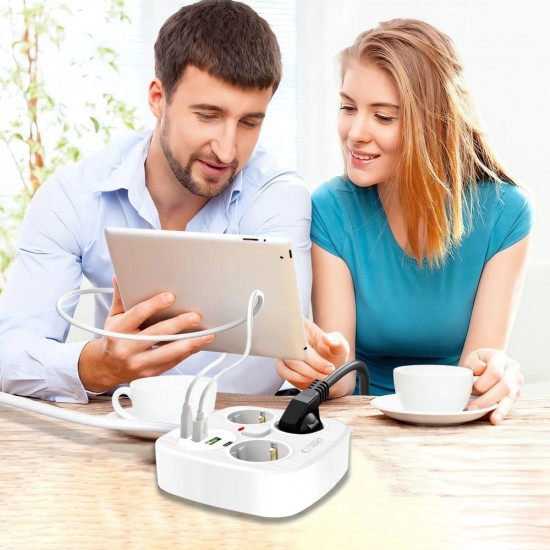 Tech-Protect PCS3X4 power strip, 3 sockets, 2xUSB-A, 2xUSB-C 200 cm - white