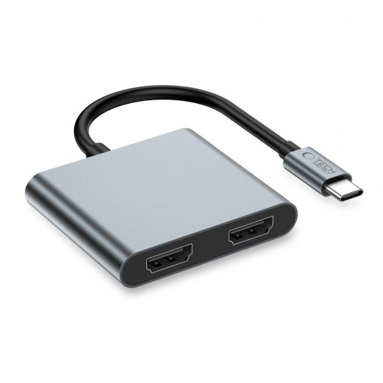 Tech-Protect HB08 4in1 USB-C + USB2.0 + 2 x HDMI 4K 60HZ adapter - gray