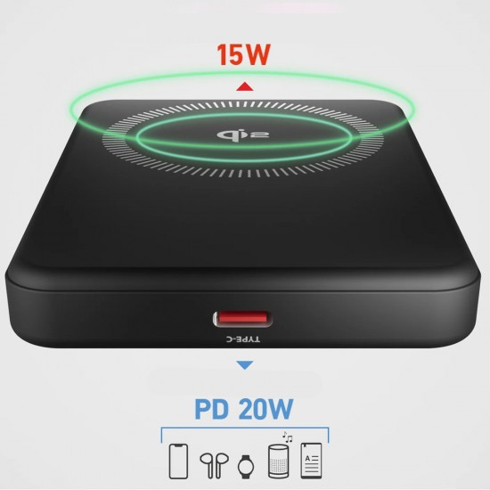 SBS Mag Power Qi2 5000 mAh Powerbank Compatible with MagSafe - Black