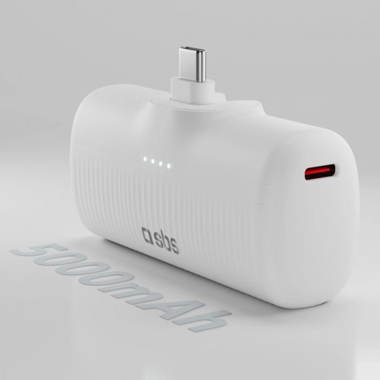 SBS EcoPower 5000 mAh 10W Powerbank with Built-in USB-C Port - White