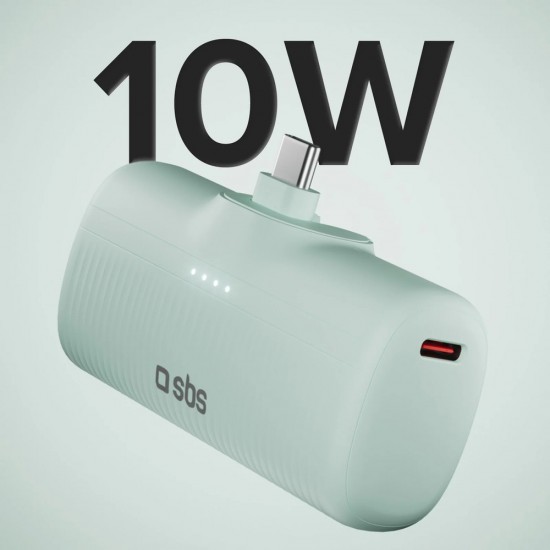 SBS EcoPower 5000 mAh 10W Powerbank with Built-in USB-C Port - Green