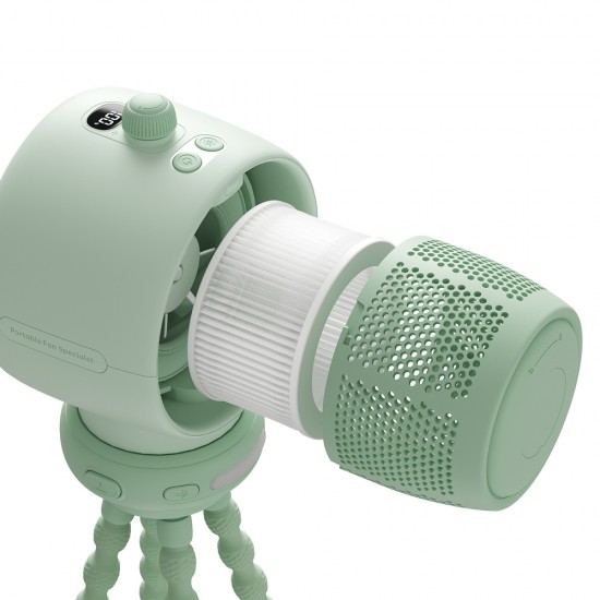 Jisulife Stroller Fan Life2S 5000mAh with Flexible Legs, Desk, Stroller, Filter - Green