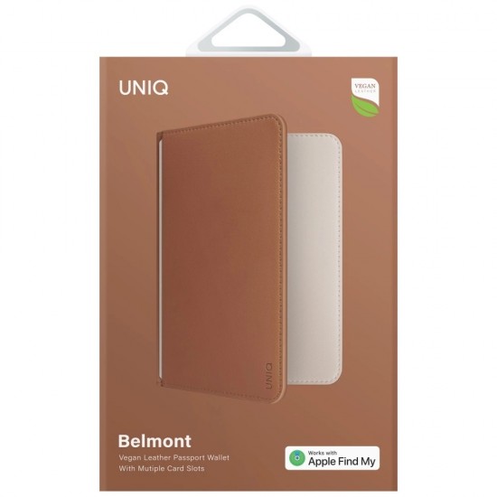 Uniq Belmont Passport Case with Apple Find My RFID Blocking Caramel Beige