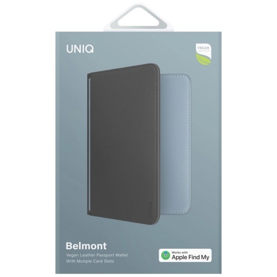 Uniq Belmont Passport Case with Apple Find My RFID Blocking Gray Blue
