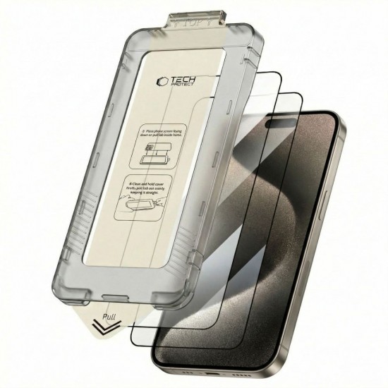 Tech-Protect Quick Set+ 2-pack tempered glass for iPhone 15 Pro - black