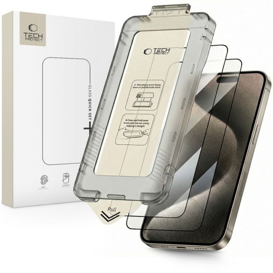 Tech-Protect Quick Set+ 2-pack tempered glass for iPhone 15 Pro - black
