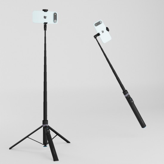 Selfie stick Wozinsky WRZP1 with automatically extendable legs, tripod function, 1.7m - black