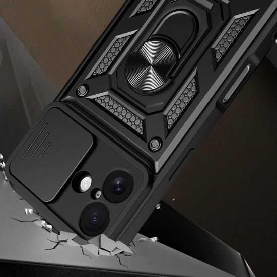 Hybrid Armor Camshield iPhone 17 Case with Stand and Camera Cover - Black