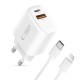 Tech-Protect NCA30 PD 30W QC3.0 USB-A / USB-C Wall Charger + USB-C / Lightning Cable 100cm - White