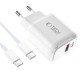 Tech-Protect NCA30 PD 30W QC3.0 USB-A / USB-C Wall Charger + USB-C / USB-C Cable 100cm - White