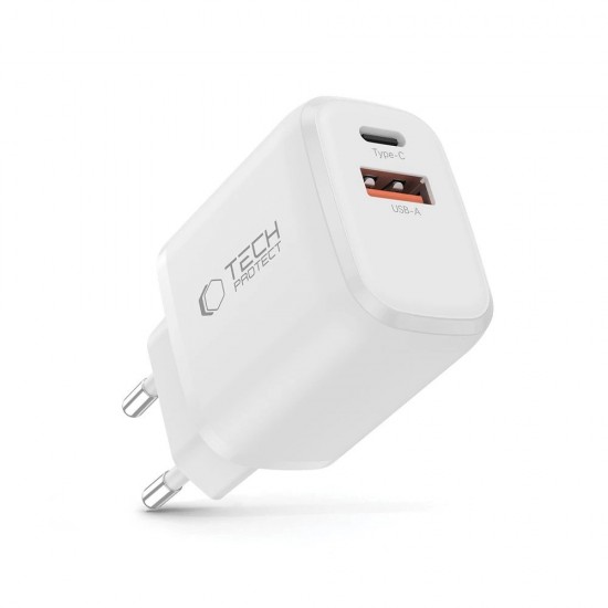 Tech-Protect NCA20 PD 20W QC3.0 USB-A / USB-C Wall Charger - White