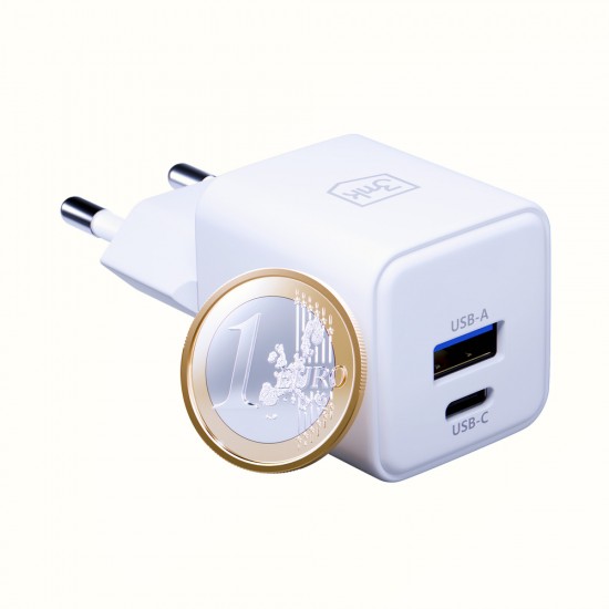 3mk Hyper GaN Charger 20W QC4+ PD PPS USB-C USB-A Wall Charger - White