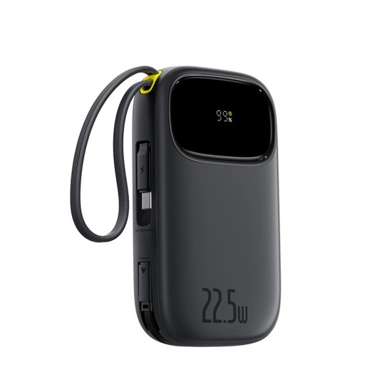 Baseus EnerFill FC31 10000mAh 22.5W Powerbank with Digital Display and 2 Built-in Cables (USB-C + Lightning) - Black