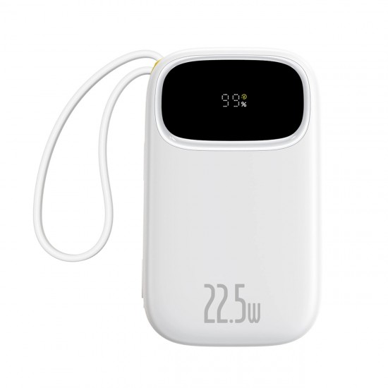 Baseus EnerFill FC31 20000mAh 22.5W Powerbank with Digital Display and 2 Built-in Cables (USB-C + Lightning) - White